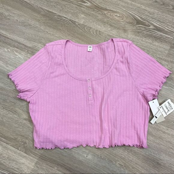 BP Sort Sleeve Pink Ribbed 1/4 Button Down Top - NWT - Picture 1 of 6